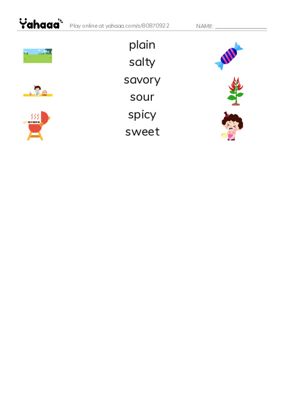 Common Adjectives in English: taste 2 PDF three columns match words