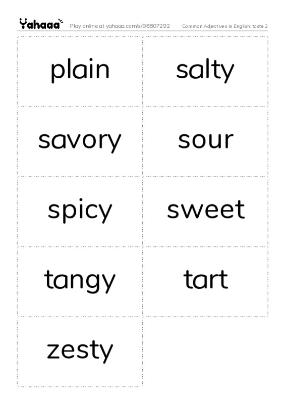 Common Adjectives in English: taste 2 PDF two columns flashcards