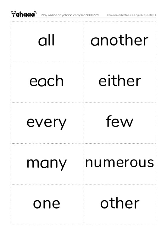 Common Adjectives in English: quantity 1 PDF two columns flashcards