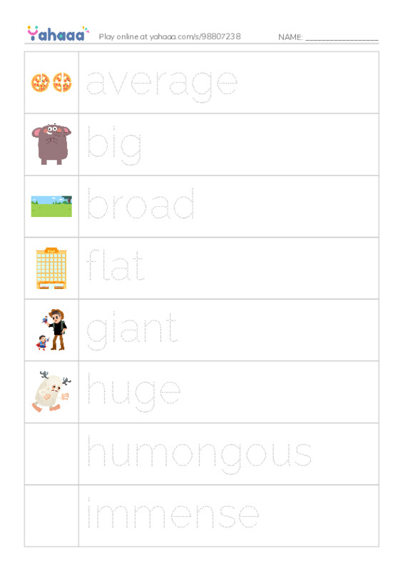 Common Adjectives in English: size 1 PDF one column image words