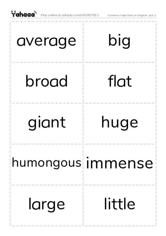 Common Adjectives in English: size 1 PDF two columns flashcards