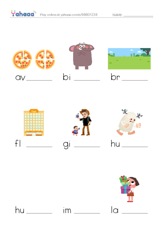Common Adjectives in English: size 1 PDF worksheet to fill in words gaps