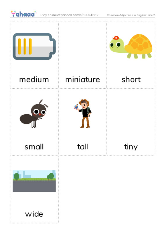 Common Adjectives in English: size 2 PDF flaschards with images