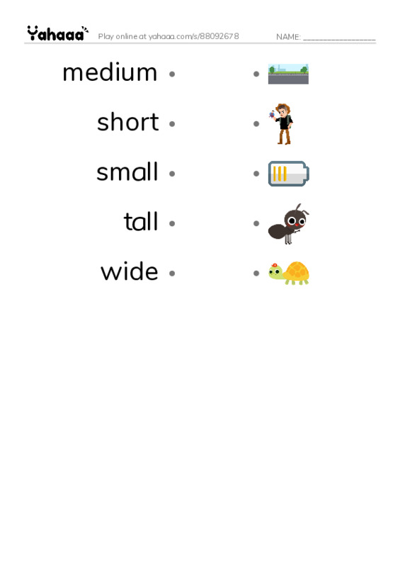 Common Adjectives in English: size 2 PDF link match words worksheet