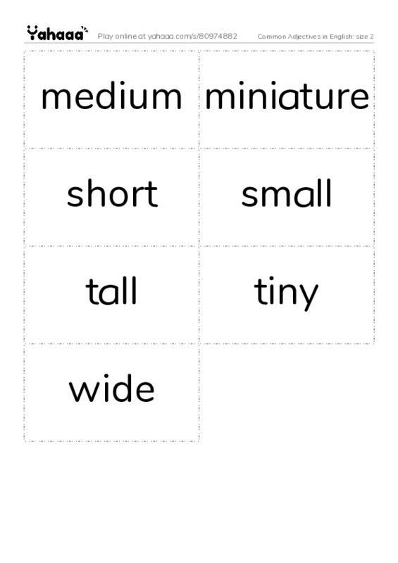Common Adjectives in English: size 2 PDF two columns flashcards