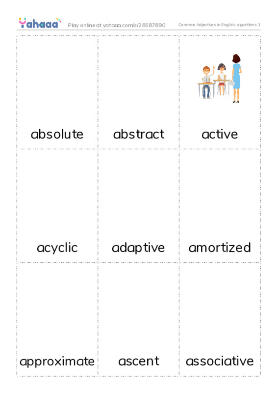 Common Adjectives in English: algorithms 1 PDF flaschards with images