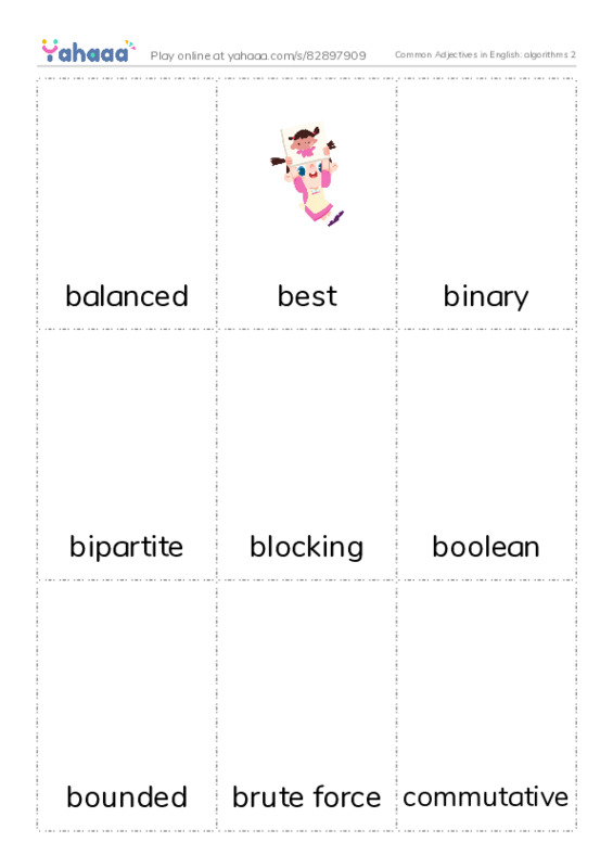 Common Adjectives in English: algorithms 2 PDF flaschards with images
