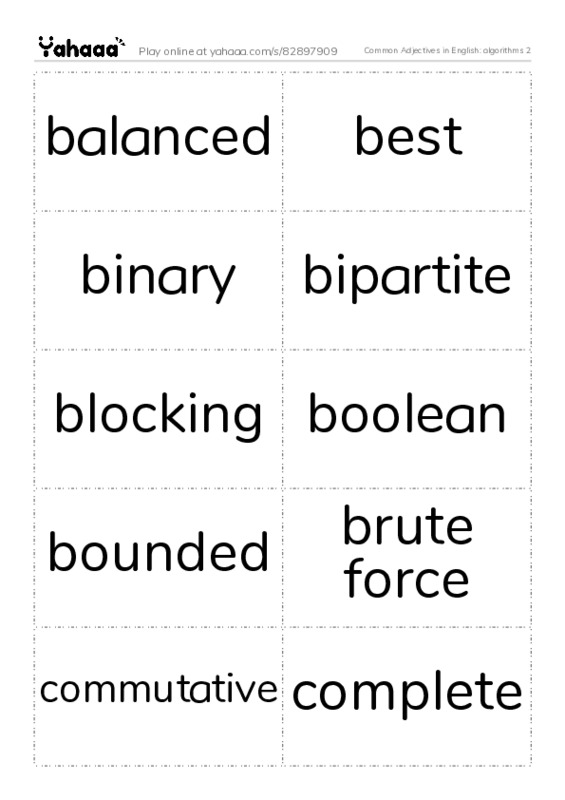 Common Adjectives in English: algorithms 2 PDF two columns flashcards