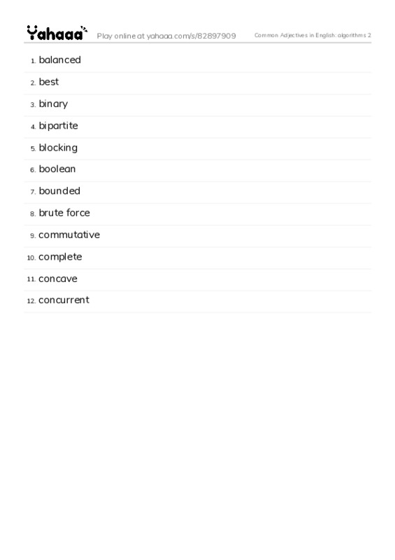 Common Adjectives in English: algorithms 2 PDF words glossary