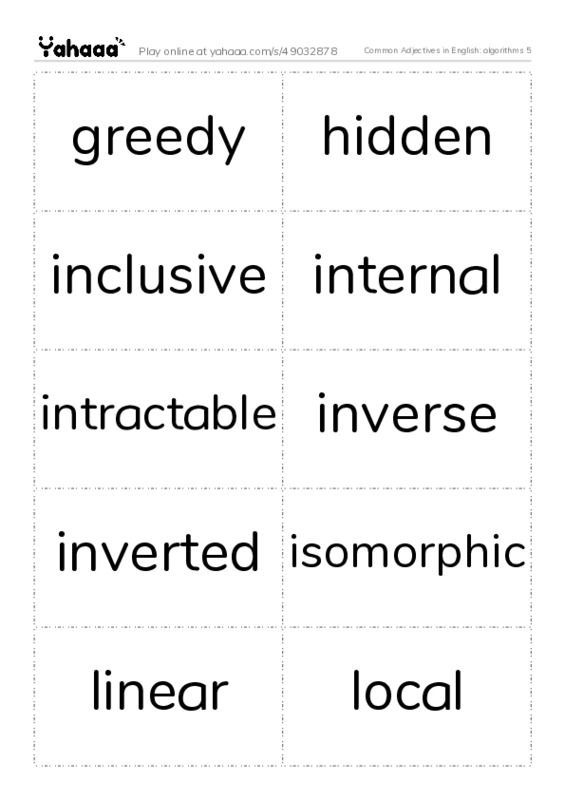 Common Adjectives in English: algorithms 5 PDF two columns flashcards