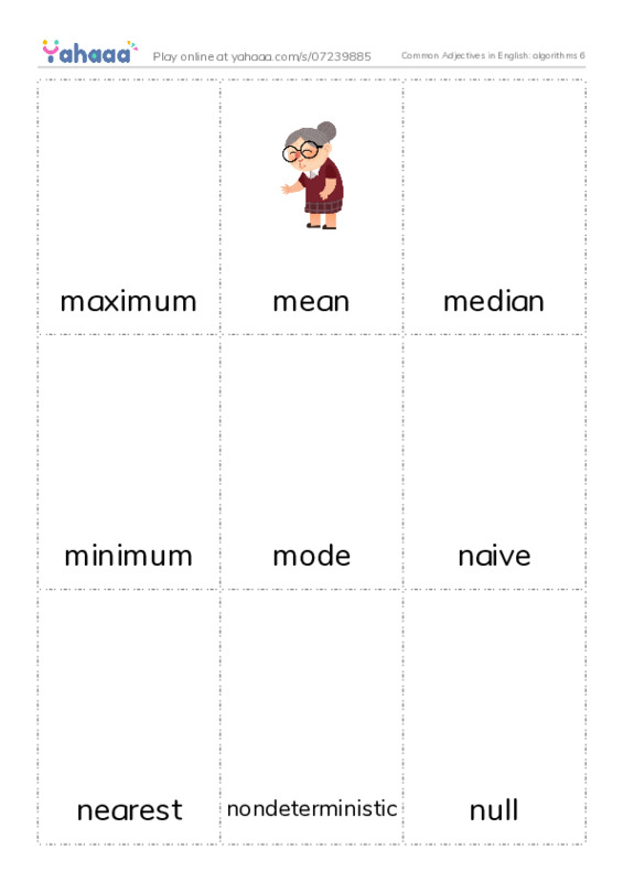 Common Adjectives in English: algorithms 6 PDF flaschards with images