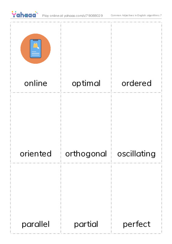 Common Adjectives in English: algorithms 7 PDF flaschards with images