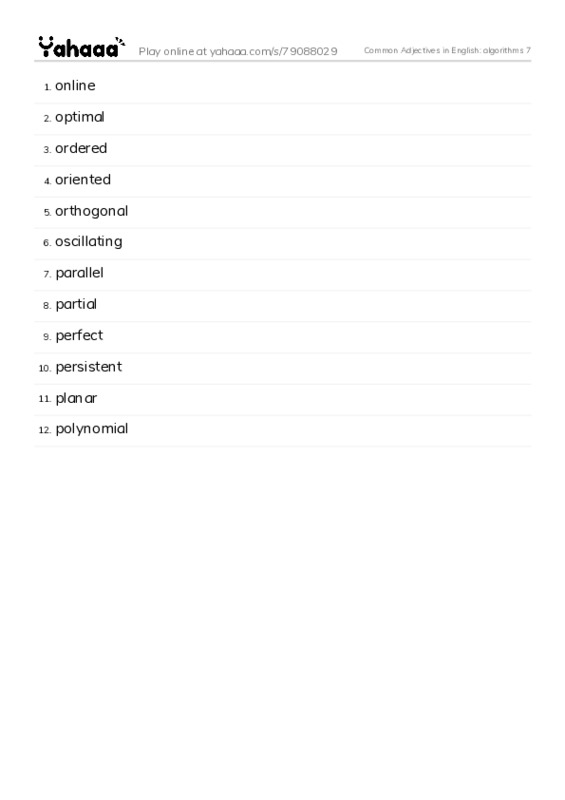 Common Adjectives in English: algorithms 7 PDF words glossary