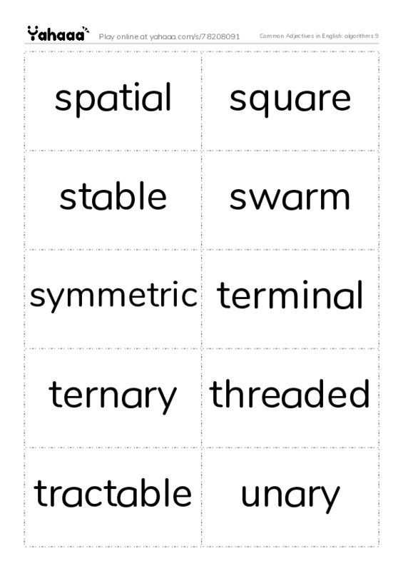 Common Adjectives in English: algorithms 9 PDF two columns flashcards