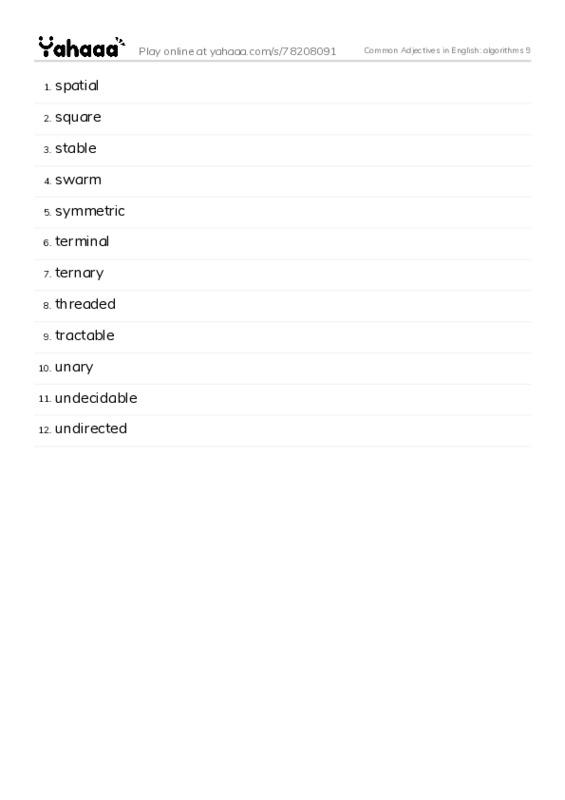 Common Adjectives in English: algorithms 9 PDF words glossary