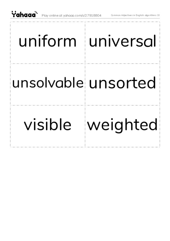 Common Adjectives in English: algorithms 10 PDF two columns flashcards