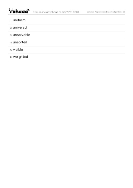 Common Adjectives in English: algorithms 10 PDF words glossary