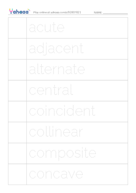 Common Adjectives in English: geometry 1 PDF one column image words
