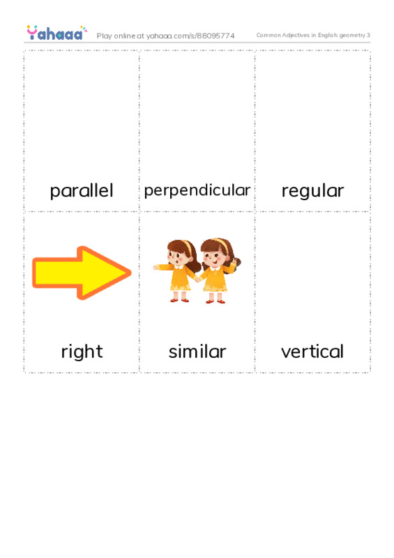 Common Adjectives in English: geometry 3 PDF flaschards with images