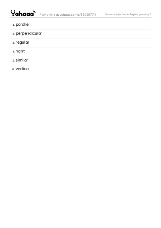 Common Adjectives in English: geometry 3 PDF words glossary
