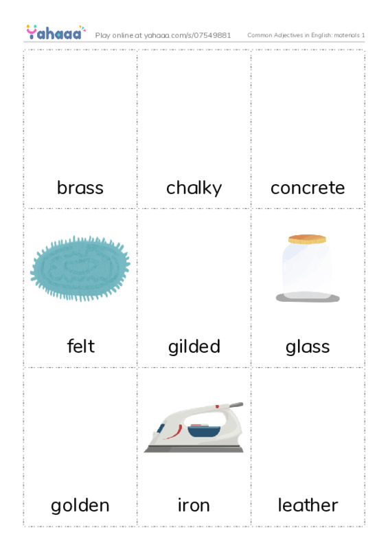 Common Adjectives in English: materials 1 PDF flaschards with images