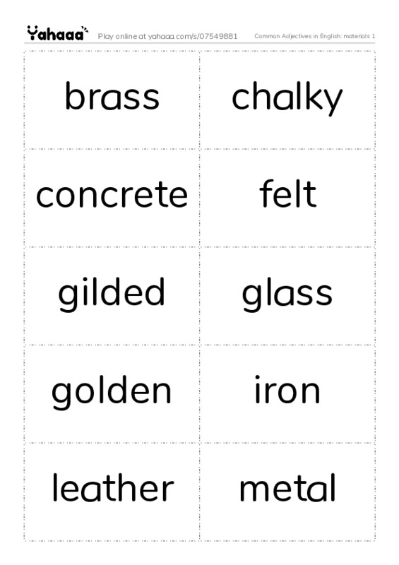 Common Adjectives in English: materials 1 PDF two columns flashcards