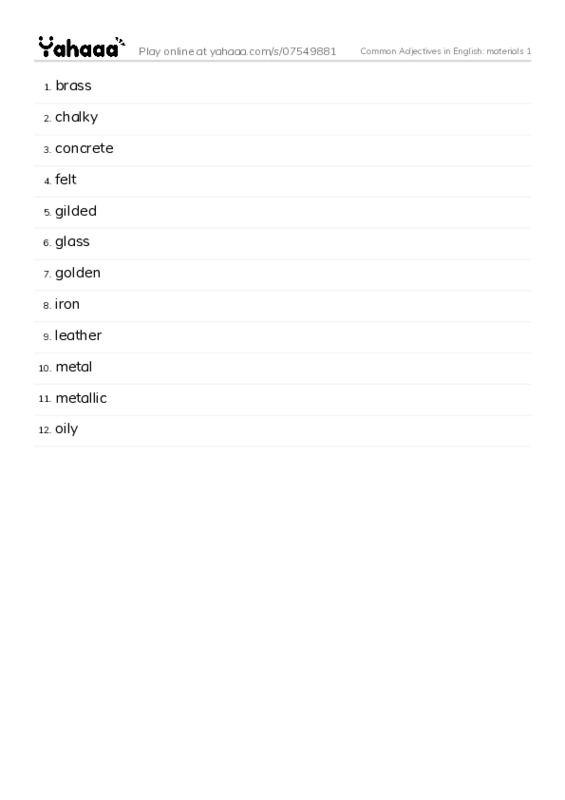 Common Adjectives in English: materials 1 PDF words glossary