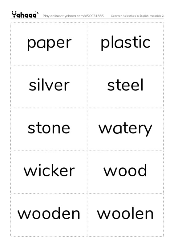 Common Adjectives in English: materials 2 PDF two columns flashcards