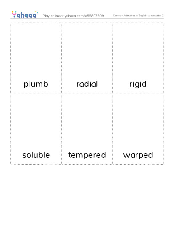 Common Adjectives in English: construction 2 PDF flaschards with images