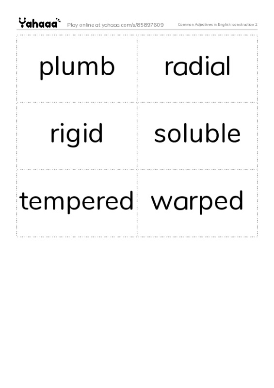 Common Adjectives in English: construction 2 PDF two columns flashcards