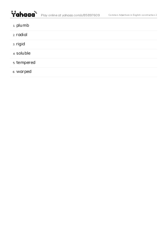 Common Adjectives in English: construction 2 PDF words glossary