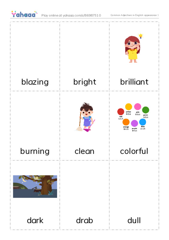 Common Adjectives in English: appearance 1 PDF flaschards with images