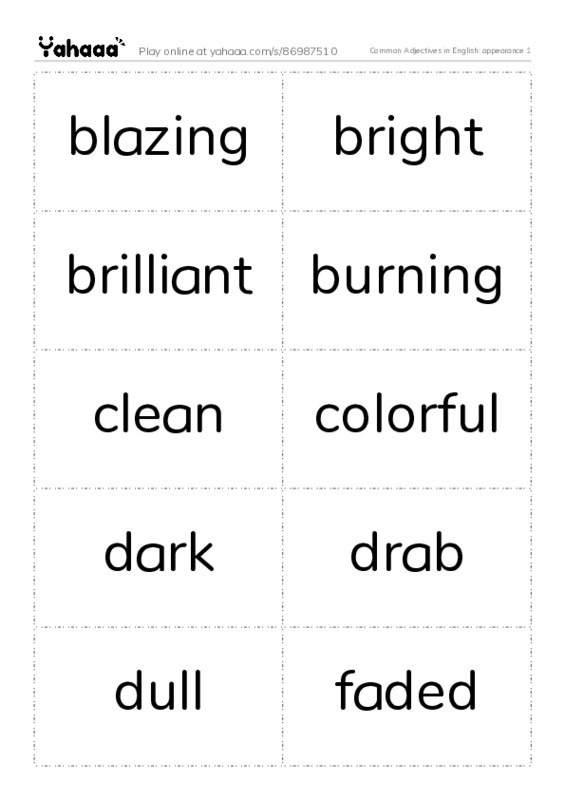 Common Adjectives in English: appearance 1 PDF two columns flashcards