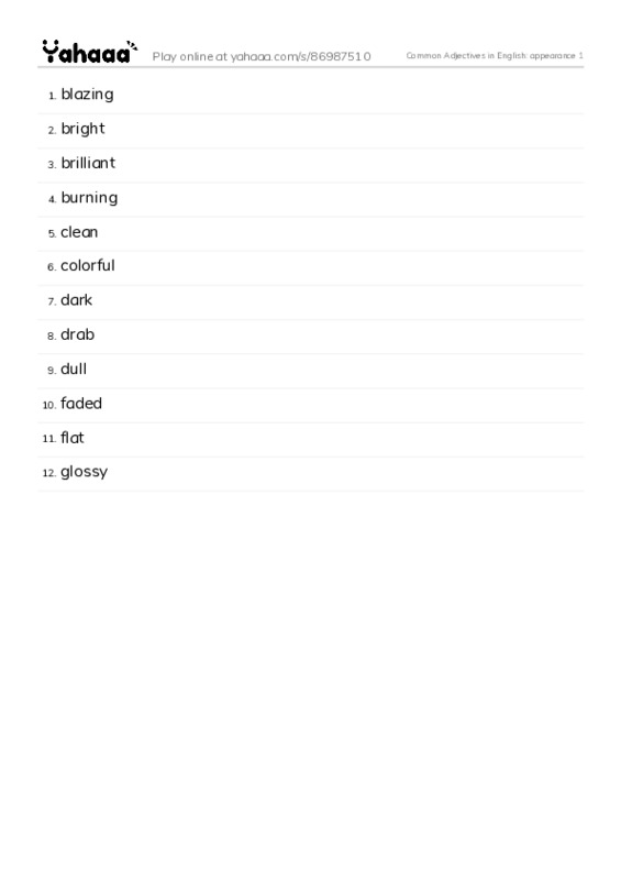 Common Adjectives in English: appearance 1 PDF words glossary