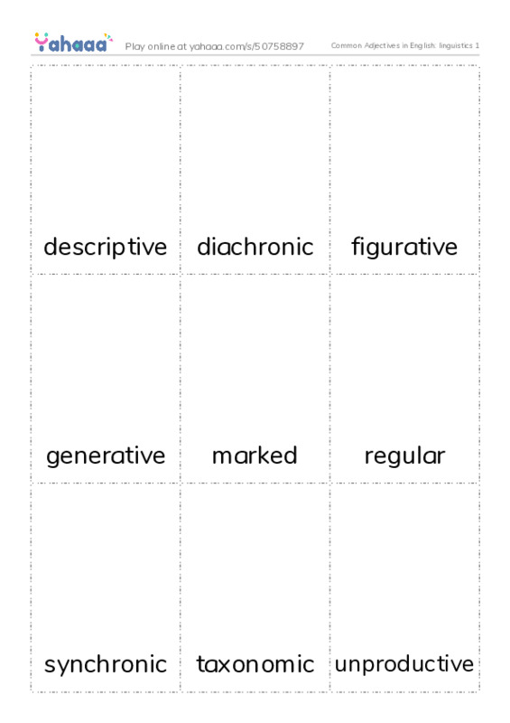 Common Adjectives in English: linguistics 1 PDF flaschards with images