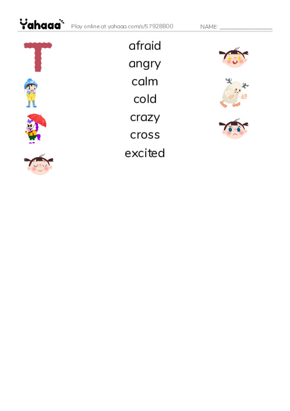 Extreme Emotions PDF three columns match words