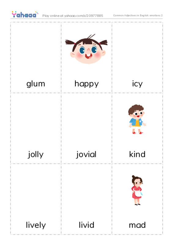 Common Adjectives in English: emotions 2 PDF flaschards with images