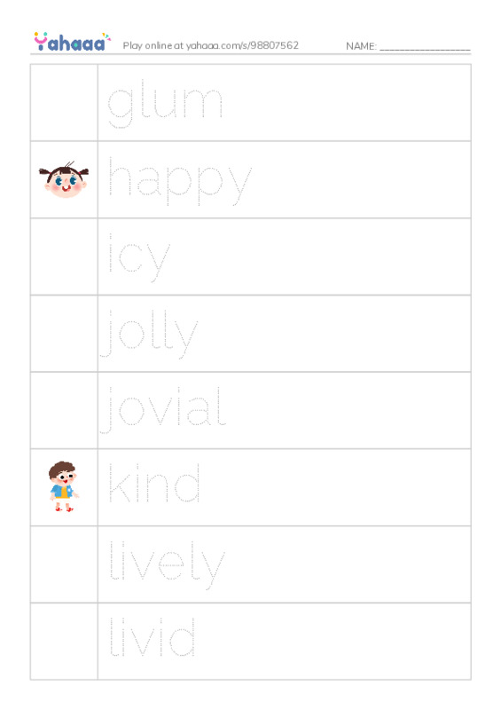 Common Adjectives in English: emotions 2 PDF one column image words