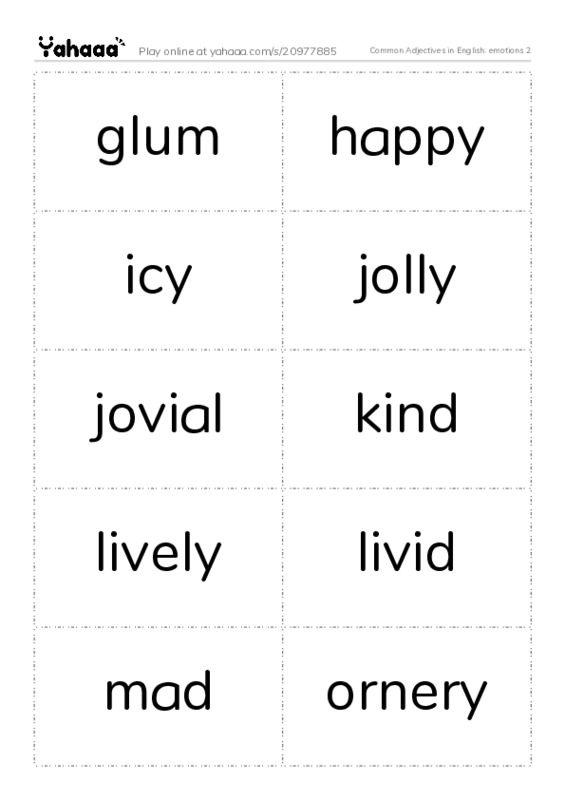 Common Adjectives in English: emotions 2 PDF two columns flashcards