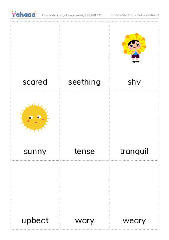 Common Adjectives in English: emotions 3 PDF flaschards with images