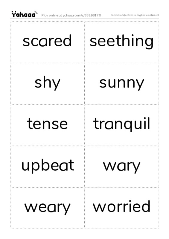 Common Adjectives in English: emotions 3 PDF two columns flashcards