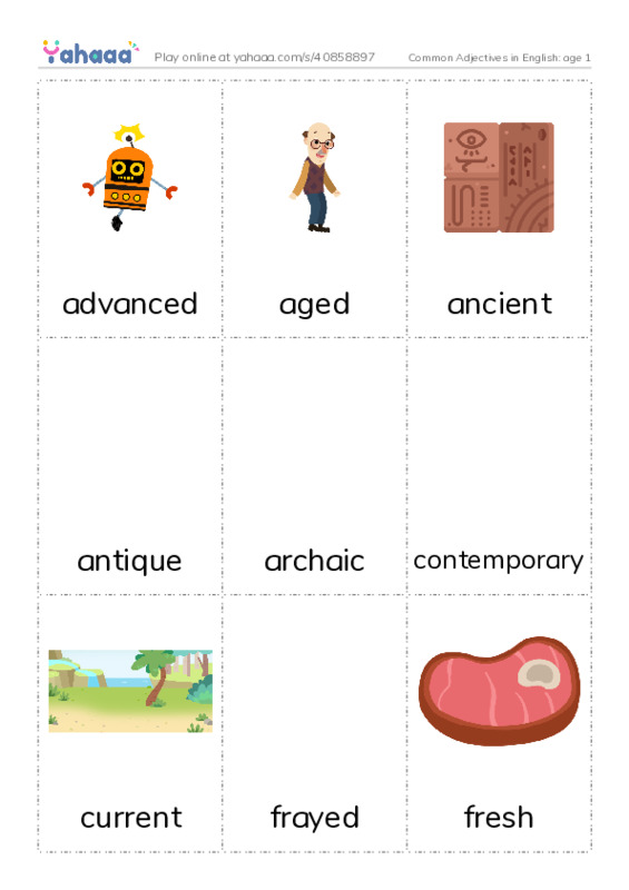 Common Adjectives in English: age 1 PDF flaschards with images
