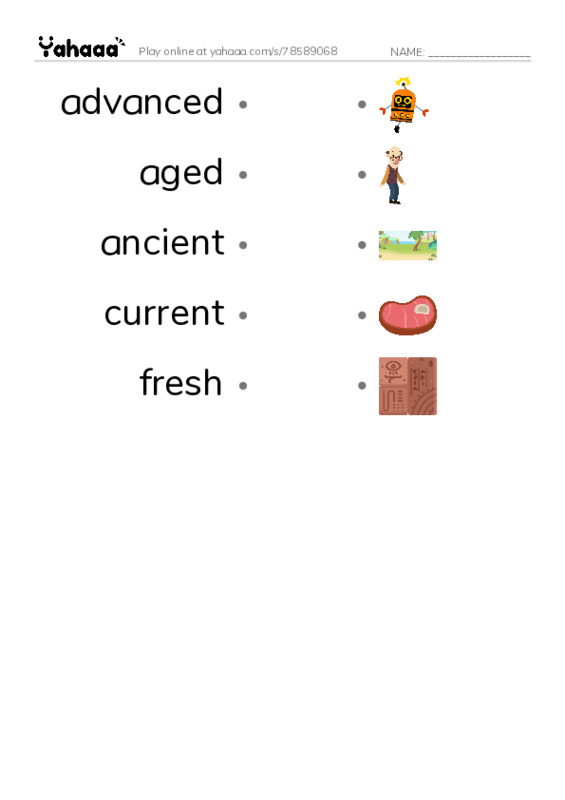 Common Adjectives in English: age 1 PDF link match words worksheet