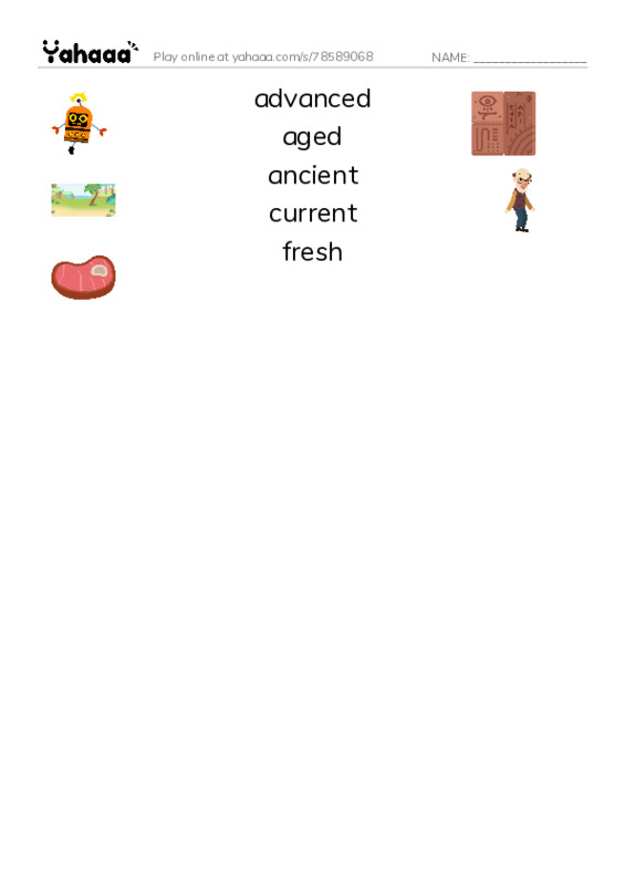 Common Adjectives in English: age 1 PDF three columns match words