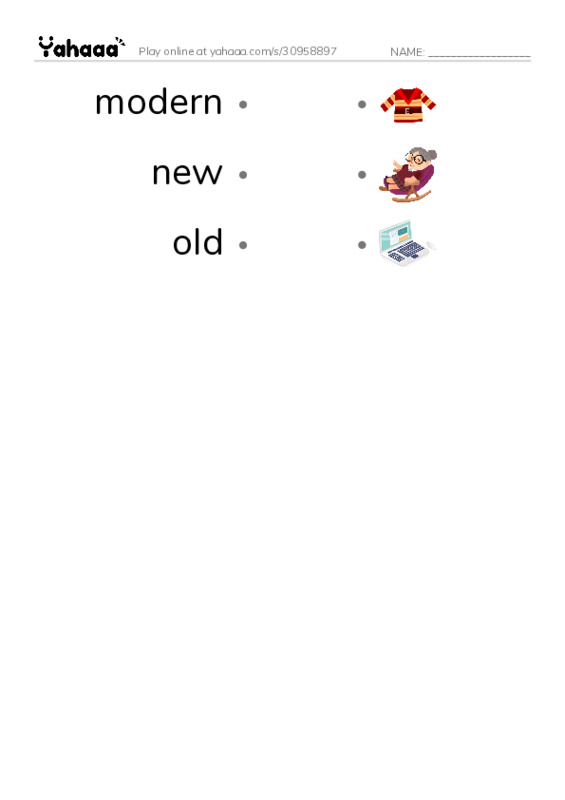 Common Adjectives in English: age 2 PDF link match words worksheet