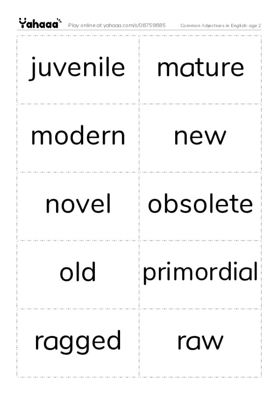 Common Adjectives in English: age 2 PDF two columns flashcards