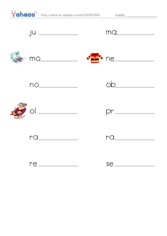 Common Adjectives in English: age 2 PDF worksheet writing row