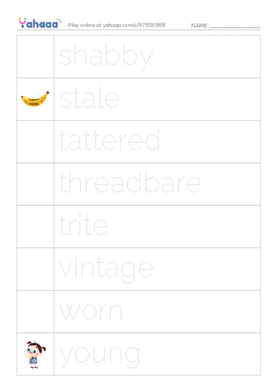 Common Adjectives in English: age 3 PDF one column image words