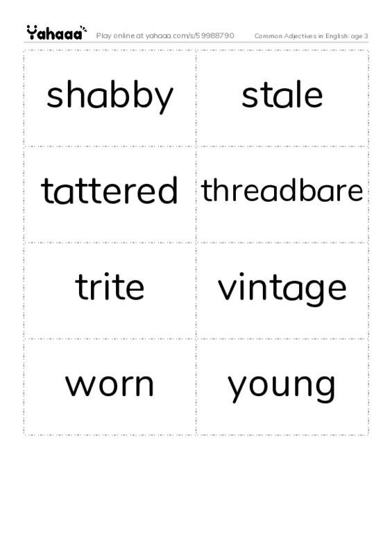 Common Adjectives in English: age 3 PDF two columns flashcards