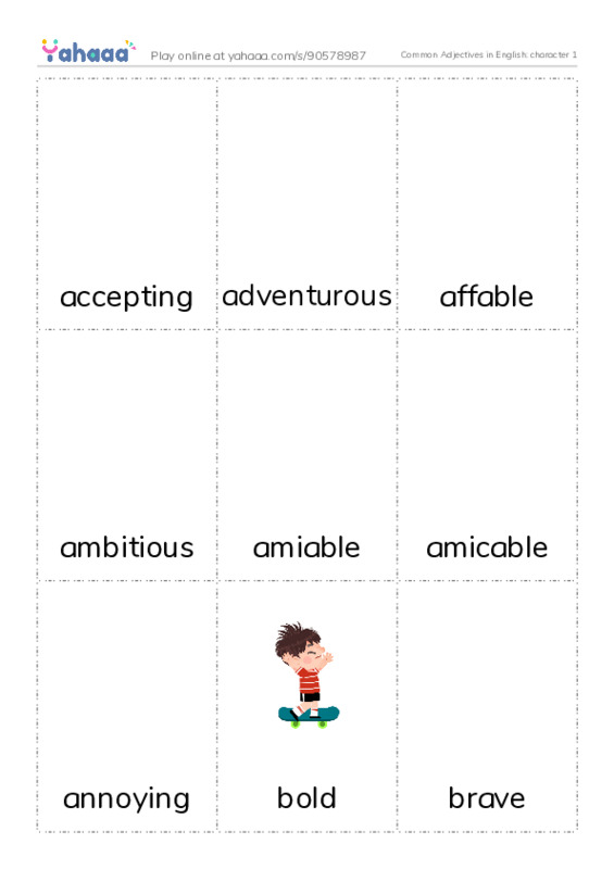Common Adjectives in English: character 1 PDF flaschards with images